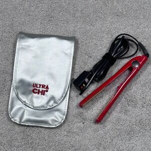 ULTRA CHI Ceramic Red Hair Straightener Flat Iron with Travel Pouch